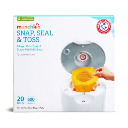Picture of Munchkin Arm & Hammer Diaper Pail Snap, Seal & Toss Refill Bags, Holds up to 600 Newborn Diapers, 20 Pack