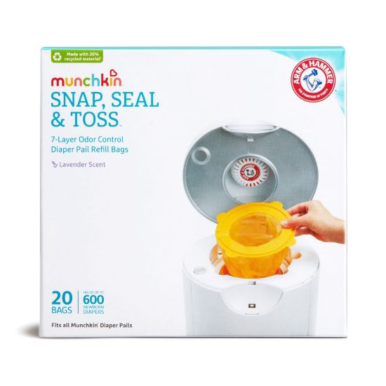 Picture of Munchkin Arm & Hammer Diaper Pail Snap, Seal & Toss Refill Bags, Holds up to 600 Newborn Diapers, 20 Pack