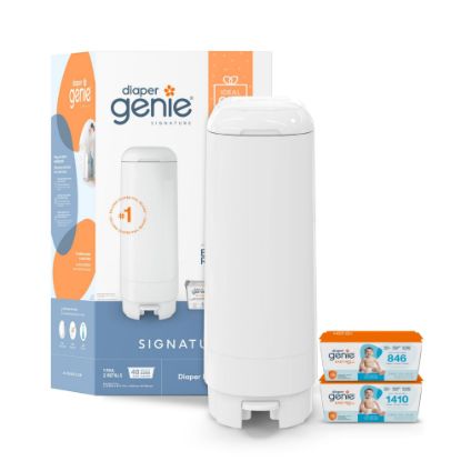 Picture of Diaper Genie Signature Gift Set | Includes Easy Roll Refill with 48 Bags | Holds Up to 2256 Newborn Diapers, Plastic