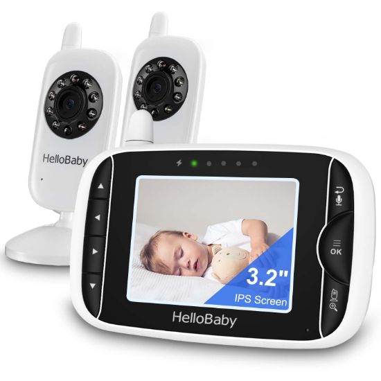 Picture of HelloBaby Baby Monitor with 2 Cameras, Baby Monitor No WiFi, Night Vision, 2-Way Audio, Remote Pan & Tilt, 2X Zoom, ECO Mode, 8 Lullabies, Sound Activated Screen