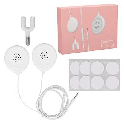 Picture of Baby Bump Headphones, Prenatal Belly Speakers for Women During Pregnancy, 12 Sticker Pregnancy Headphone for Women Mother, White