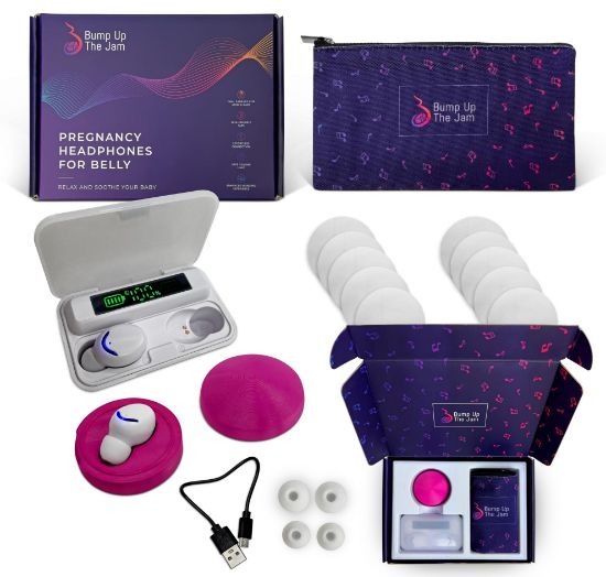 Picture of Bump Up The Jam - Baby Bump Headphones (Bluetooth), Safe & Sound Technology (Safe Volume Limit), Skin-Friendly Tape, Dual Speaker (Mom+Baby), Enhanced Bonding with Belly Headphones for Pregnant Women
