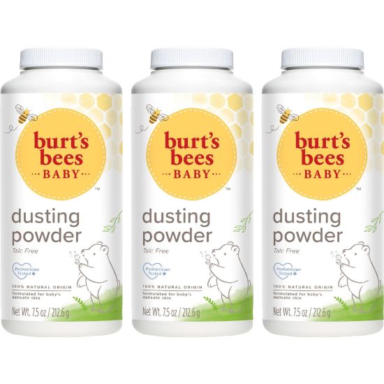 Picture of Burt's Bees Baby Dusting Powder, Natural Origin, Talc-Free, Pediatrician Tested, 7.5 Ounces, Pack of 3, Pack May Vary