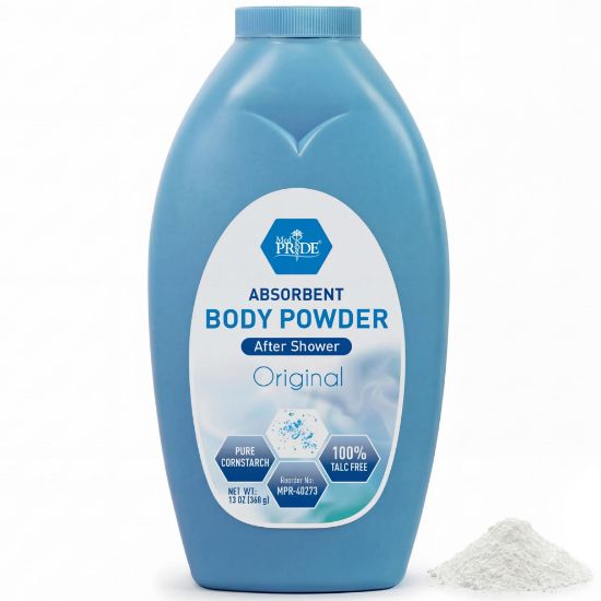 Picture of MED PRIDE Talc Free Cornstarch Body Powder Original Scent, Moisture Absorbing Skin Care for Daily Freshness, Cruelty Free Formula, 13 Ounce Bottle