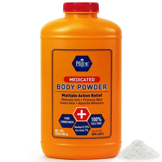 Picture of MED PRIDE Medicated Talc-Free Cornstarch Body Powder for Skin, Anti-Itch with Zinc Oxide and Menthol for Men, 10 Oz