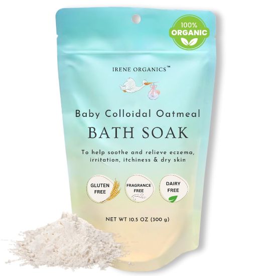 Picture of Oatmeal Baby Bath Powder for Eczema by Irene Organics - Colloidal Oatmeal for Soothing Treatment of Eczema, Diaper Rash, Dry Skin, Itching and Irritation - Moisturize and Sooth Baby and Toddler Skin