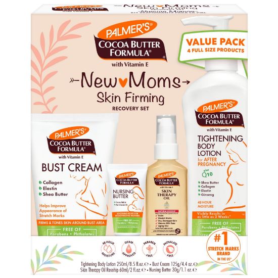 Picture of Palmer's Cocoa Butter Formula New Moms Skin Recovery Postpartum Essentials, Body Lotion (8.5 oz) + Nursing Butter (1.1 oz) + Bust Cream (4.4 oz) + Skin Therapy Oil (2 oz), Dermatologist Approved