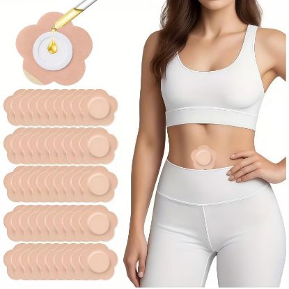 Picture of Castor Oil Patches - FDA/MDR/CE Certified Carrier Patches for Castor Oil, Medical-Grade Self-Adhesive Pads, Disposable Organic Cotton Belly Button Patch, Portable Breathable Anti Leakage No Wash