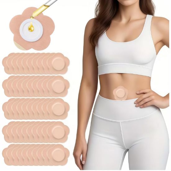 Picture of Castor Oil Patches - FDA/MDR/CE Certified Carrier Patches for Castor Oil, Medical-Grade Self-Adhesive Pads, Disposable Organic Cotton Belly Button Patch, Portable Breathable Anti Leakage No Wash