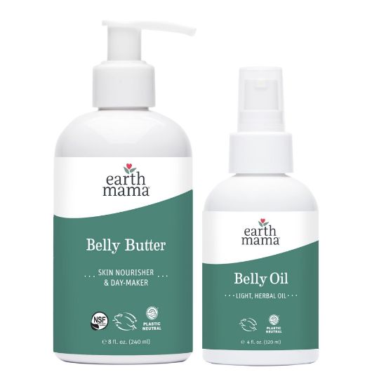 Picture of Earth Mama Belly Butter & Belly Oil Bundle for Dry, Stretching Skin | Moisturize + Encourage Skin's Natural Elasticity During Pregnancy & Beyond | 8-Fluid Ounce & 4-Fluid Ounce
