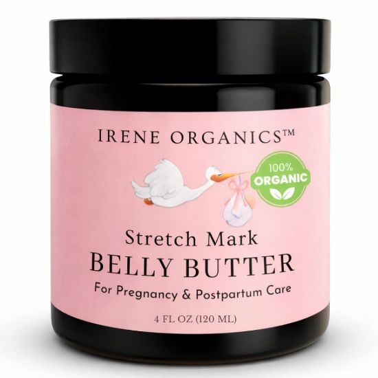 Picture of Organic Belly Butter for Pregnancy Stretch Mark Prevention and Treatment by Irene Organics - Award Winning Anti Stretch Mark Tummy Balm For Pregnancy and Postpartum 4oz - Hydrating Bump Cream