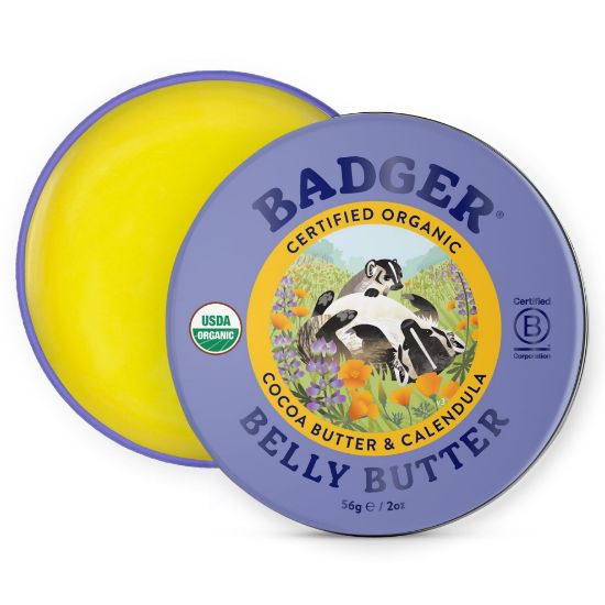 Picture of Badger Belly Butter, Organic Stretch Mark Cream for Pregnant Belly, Rich Hypoallergenic Moisturizing Organic Cocoa Butter & Coconut Body Butter for Women, 2 oz Tin