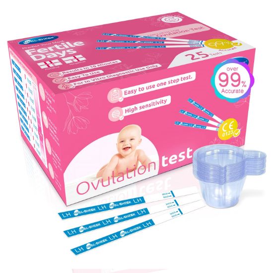 Picture of HEAL-CHECK 25 Count Ovulation Test Strips with Cups, Bulk Ovulation Test Strips for Women, Ovulation Predictor Kit, Accurate Fertility Tests for Home, Individually Wrapped 5mm LH