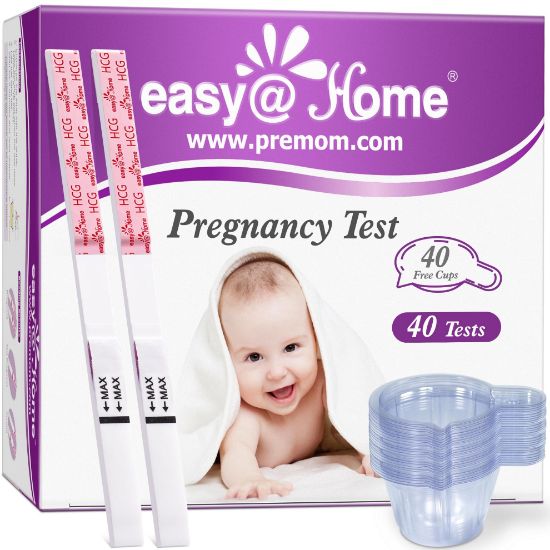Picture of Easy@Home 40 Pregnancy Test Strips with 40 Urine Cups: Accurate Early Detection - Sensitive & Fast Clear Results - Designed for Women Trying to Conceive | 40 hCG Pregnancy Strips+ Urine Cups