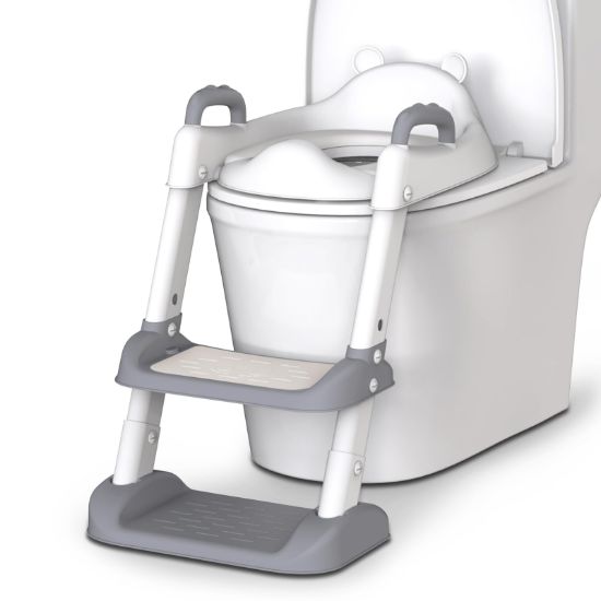 Picture of HBTower Potty Training Seat with Step Stool Ladder for Toddlers, Adjustable Kids Toilet Seat with Splash Guard, Anti-Slip Pads & Safety Handles, Comfortable Potty Chair for Boys & Girls (Grey)