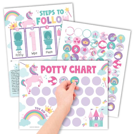 Picture of Hadley Designs Potty Training Chart for Toddlers Girls -10 Sticker Potty Chart for Toddlers Girls, 8.5x11" Potty Training Sticker Charts for Toilet Success, Unicorn Toddler Reward Chart for Kids