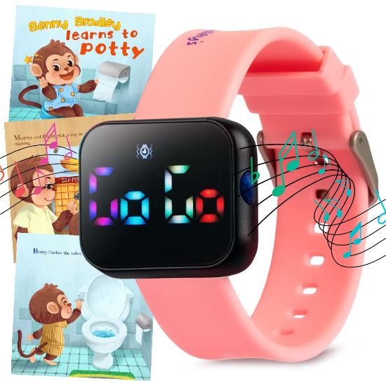 Picture of Potty Training Watch for Kids V2 - A Water Resistant Toilet Reminder Device for Boys & Girls to Train Your Toddler with Fun/Musical & Vibration Interval Reminder with Potty Training eBook (Pink)