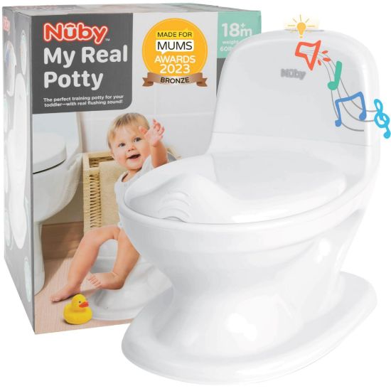 Picture of Nuby My Real Potty Training Toilet with Life-Like Flush Button and Sound - 18+ Months - White