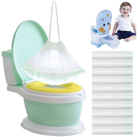 Picture of 100 Pack Potty Chair Liners Disposable,Drawstring Training Toilet Seat Liner Bags Cleaning Bag for Kids Toddlers Outdoors Travel