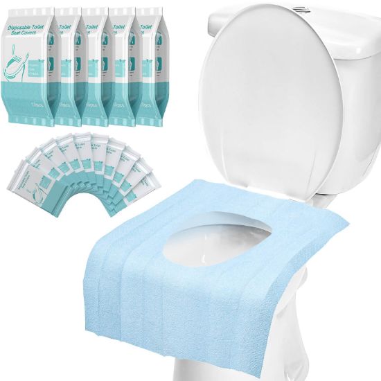 Picture of 50 Pack Toilet Seat Covers Disposable - Waterproof 16x24 Inch Extra Large Individually Wrapped Toilet Seat Shields Travel Accessories for Adults Kids