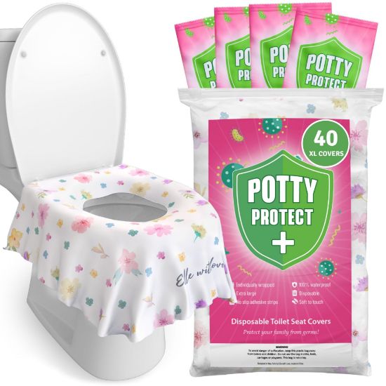 Picture of Eli with Love 40 Extra Large Disposable Toilet Seat Cover by Eli with Love - Toddler Toilet Covers for Full Coverage On Toilet or Potty - Ideal Travel Toilet Seat Covers for Kids and Adults (Floral)