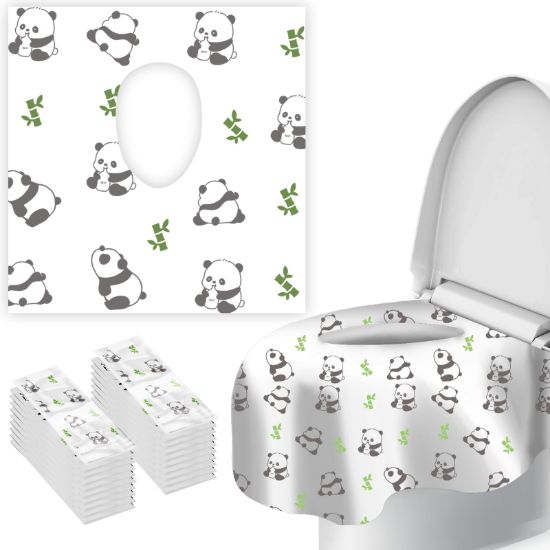 Picture of Upgraded Disposable Toilet Seat Covers (20 Pack) - Waterproof, Cute Panda Print, Travel-Friendly Individual Packs, Suitable for Kids & Adults, Perfect for Toddlers Potty Training in Public Restrooms
