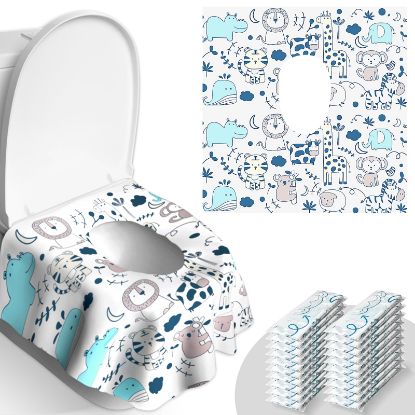 Picture of 20 Pack Toilet Seat Covers Disposable, Extra Large Toilet Potty Covers for Kids & Adults, Individually Wrapped - Travel Essential, Toddler Potty Training for Trip, Airplane Public Restroom (Animal-A)