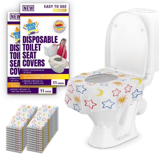 Picture of Toilet Seat Covers Disposable Value Pack - 22 Large Waterproof Potty Covers for Toddlers, Kids, and Adults by Mighty Clean Baby - 2 Packs of 11 Covers
