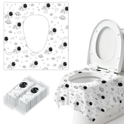 Picture of 20 Pcs Toilet Seat Covers Disposable for Kids&Toddlers&Adult, Extra Large Individually Wrapped Portable Package for Travel Toddlers Potty Training in Public Restrooms (Space Theme)