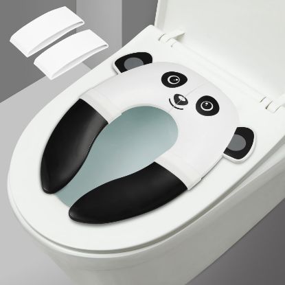 Picture of PandaEar Toilet Seat Cover | Folding Travel Toilet Seat for Children and Potty Training | Portable Silicone Toilet Seat for Toddlers, Boys & Girls with Non-Slip Silicone Pads -Panda