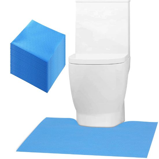 Picture of Upgraded 25 Pack Disposable Toilet Mats,Super Absorbent Toilet Floor Protector from Urine,Disposable Toilet Floor Mat for Urine,U Shaped Toilet Mat for Urine,Around Toilet Floor Protector 24" x 22"