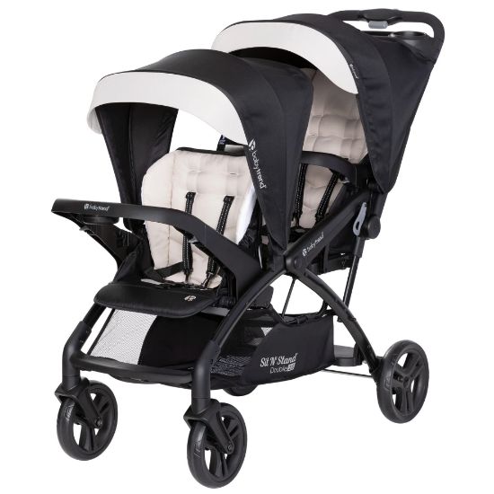 Picture of Baby Trend Sit N' Stand Tandem Double Stroller 2.0 DLX and 5 Point Safety Harness, Shaded Canopy, Storage Compartment, and 2 Cup Holders, Modern Khaki