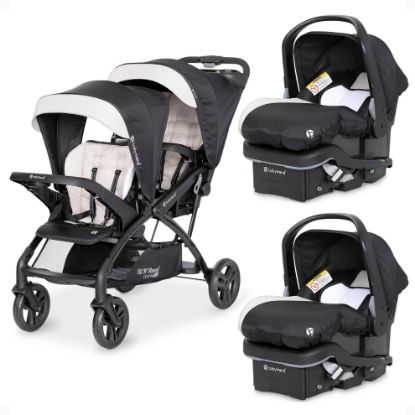 Picture of Baby Trend Sit N' Stand Tandem Double Stroller w/ 2 Pack EZ-Lift Plus Infant Car Seats, Khaki