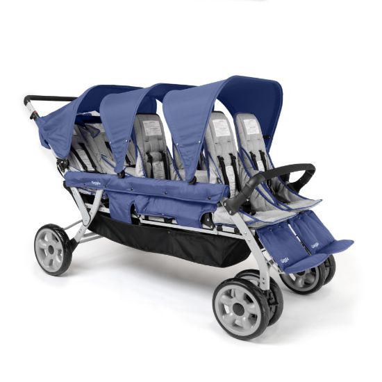 Picture of Gaggle by Foundations Jamboree 6 Seat Multi-Child Stroller with Sun Blocking Canopies | Reclining Seats | 5-Point Safety Harness | Compact Fold for Daycares, Parks & Travel | Navy