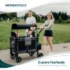 Picture of WONDERFOLD W2 Elite Double Stroller Wagon Featuring 2 High Seats with 5-Point Harnesses, Adjustable Push Handle, and Height Adjustable UV-Protection Canopy, W2 Elite Gray