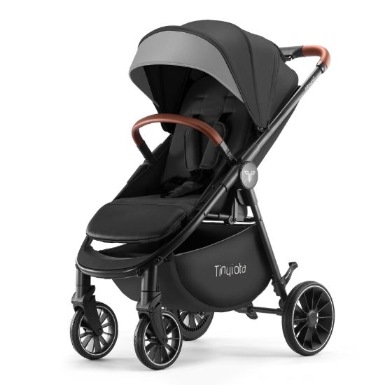 Picture of Tinyiota Stroller for Babies,Toddler Strollers with Large UPF 50+ Canopy,Luxury Baby Stroller with Leather Handle & Spacious Seat, One-Hand Foldable Pushchair,Baby Carriage with Lie-Flat Mode(Black)