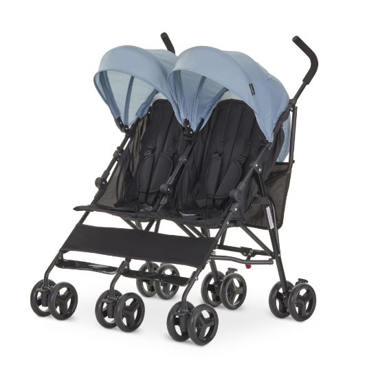 Picture of Dream On Me Twin Venture Umbrella Stroller in Light Blue, Multi Backrest Positions, Adjustable & Removable Canopy Double Stroller, 360Swivel Wheels with Locks