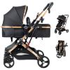 Picture of PEARLOVE 2 in 1 Baby Stroller Newborn Foldable Pushchair Folding High Landscape Infant Carriage,Toddler Pushchair Black Baby Stroller