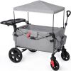 Picture of EVER ADVANCED Foldable Wagons for Two Kids & Cargo, Collapsible Folding Stroller with Adjustable Handle Bar,Removable Canopy with 5-Point Harness Gray