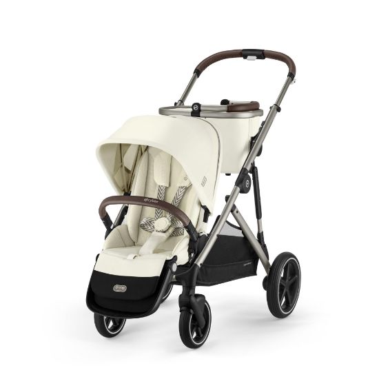 Picture of Cybex Gazelle S Stroller Modular Double for Infant and Toddler Includes Detachable Shopping Basket Over 20+ Configurations Folds Flat Easy Storage, Seashell Beige, 1.0 Count, 28.4 pounds