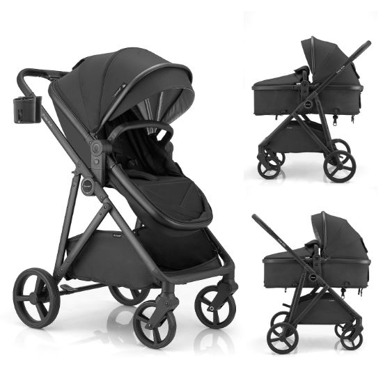 Picture of Gromast 3-in-1 Baby Stroller, Convertible Stroller for Newborn Infant Toddler with Reversible Seat, UPF 50+ Canopy & Cup Holder - Black