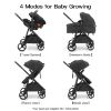 Picture of Gromast 3-in-1 Baby Stroller, Convertible Stroller for Newborn Infant Toddler with Reversible Seat, UPF 50+ Canopy & Cup Holder - Black