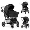 Picture of BABY JOY Baby Stroller, 2 in 1 Convertible Carriage Bassinet to Stroller, Pushchair with Foot Cover, Cup Holder, Large Storage Space, Wheels Suspension, 5-Point Harness (Black)