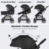 Picture of BABY JOY Baby Stroller, 2 in 1 Convertible Carriage Bassinet to Stroller, Pushchair with Foot Cover, Cup Holder, Large Storage Space, Wheels Suspension, 5-Point Harness (Black)