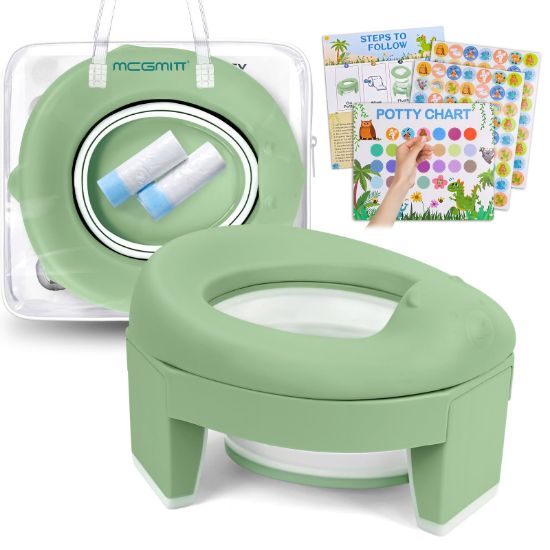 Picture of MCGMITT Portable Potty for Kids Travel - Foldable Training Toilet Chair for Toddler Girls with Storage Bags, Potty Training Toilet for Outdoor and Indoor Easy to Clean(Green)