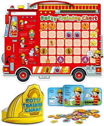 Picture of Potty Training Chart with 35 Stickers, 3 Reminder Stickers and Crown for Toddlers Boys and Girls - Potty Training Rewards for Kids - Fireman