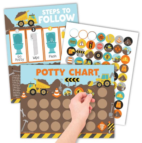 Picture of Hadley Designs Potty Training Chart for Toddlers Boys -10 Sticker Potty Chart for Toddlers Boys, 8.5x11" Potty Training Sticker Charts for Toilet Success, Construction Toddler Reward Chart for Kids