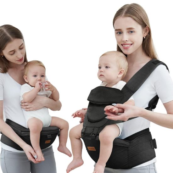 Picture of Baby Carrier with Hip Seat, Baby Carrier Newborn to Toddler up to 44lbs, 6-in-1 Ways to Carry, All Seasons, Adjustable Baby Holder Carrier for Breastfeeding(Black)
