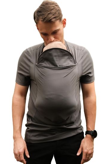 Picture of Lalabu The Dad Shirt | Hands-Free Baby Carrier for Dad with Kangaroo Pouch | Engineered for Bonding, Safety, & Comfort for Newborns Up to 15 Lbs. | CPSC Compliant - Simple Gray - Large