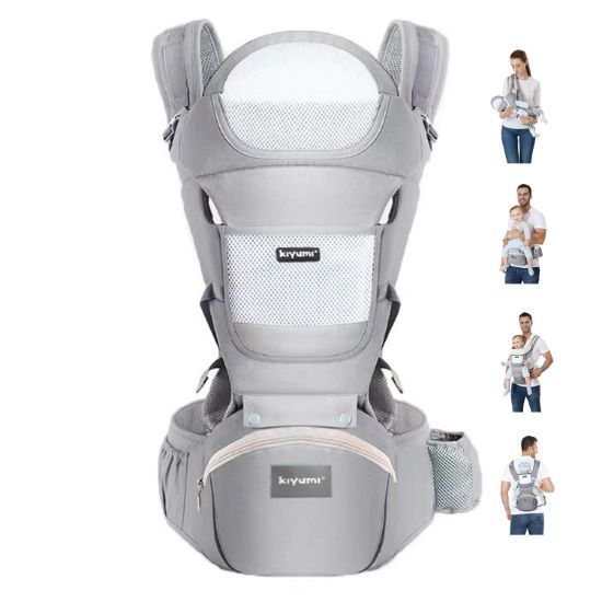 Picture of KIYUMI Baby Carrier with Hip Seat, 6- in-1 Baby Carrier Newborn to Toddler, Ergonomic M Position, Head Support and Breathable Mesh,Adjustable Removable Baby Sling Carrier (7-45 lbs), Grey